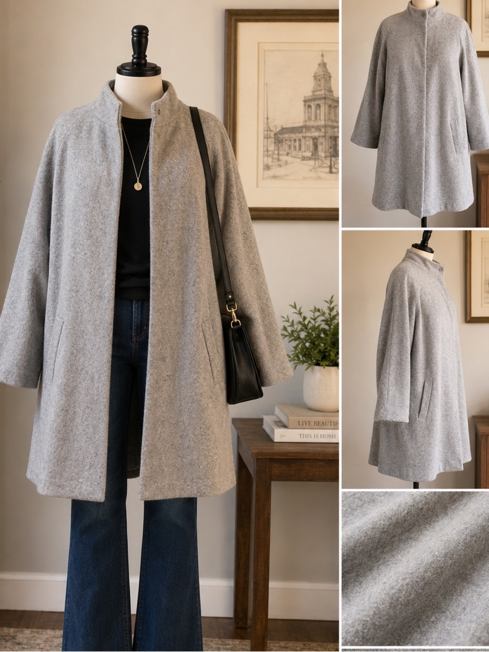 Cynthia Rowley 100% Wool Coat Gray Snap Front Minimalist Coat Size 2X